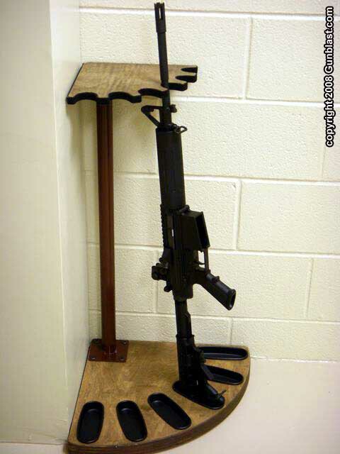 the campbell industries 6 gun magnetic gun rack holding a dpms 308 